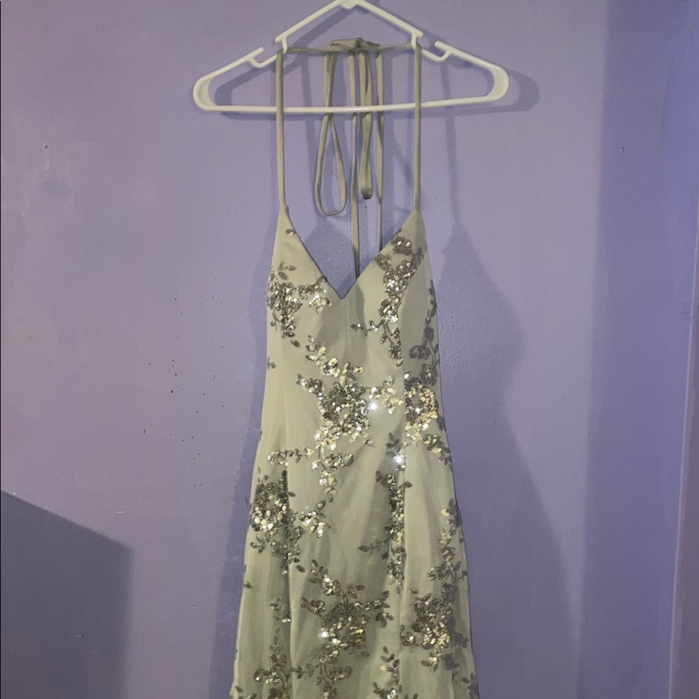 Elegant Silver Sequin Embellished Dress